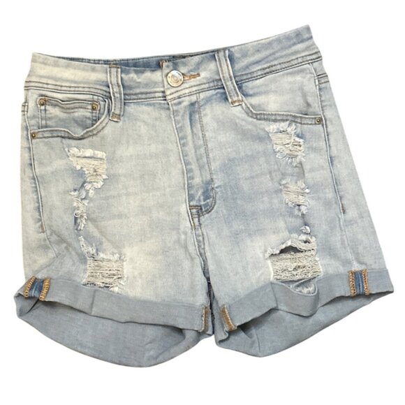 Rue21 Curvy‎ High-Rise Shortie Denim Shorts Light Wash Size 4 Y2K - Picture 1 of 4